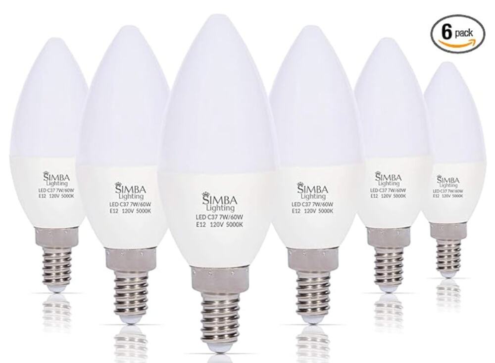 LED Candelabra Light Bulbs B11 (C37) Candle Shape E12 Base (6 Pack)